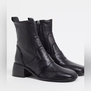 ASOS DESIGN Almond premium leather boots in black